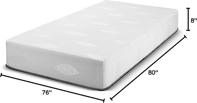 Fortnight Bedding 8 inch King Size Gel-Infused Memory Foam Mattress with White Stretch Knit Fabric - CertiPUR-US Foam – 10 Year Warranty - Made in USA