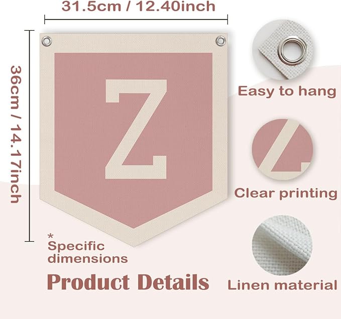 Lacama Pink Initial Personalized Preppy Banner, Baby Shower Decor Gifts, Wall Decor for Women Teen Girl, Vintage Room Decor Toddler Room Bedroom Playroom Front Door Birthday Gift(Z)