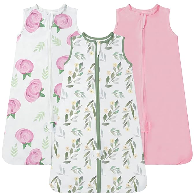 TotAha Sleep Sack 6-12 months 3 Pack, Buttery Soft Wearable Blanket Baby Sleeping Bag with 2-way Safe Zipper, 0.5 TOG, Baby Girl