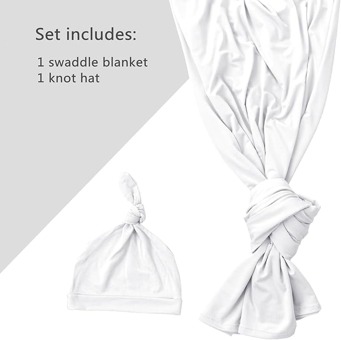 Newborn Swaddle Blanket with Hat Set Baby Swaddle Set Hospital Receiving Blankets for Girls Boys(Ivory,35"*35")