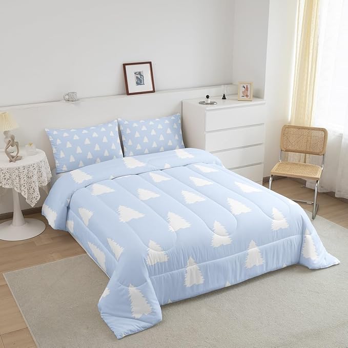 Feelyou Christmas Trees Bedding Set for Kids Boys Girls Full Size Xmas Comforter Set Ultra Soft Winter Comforter Holiday Decor Duvet Quilt Bedroom Decor Christmas Decorations Quilt