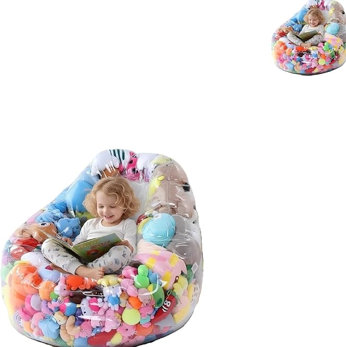 Clear Stuffed Animal Storage Bean Bag Chair Cover - Extra Large 150L, Waterproof & Easy-Clean Toy Organizer with Plastic Window,forNursery, Bedroom, Playroom (Cover Only, No Filler) (2 pcs)