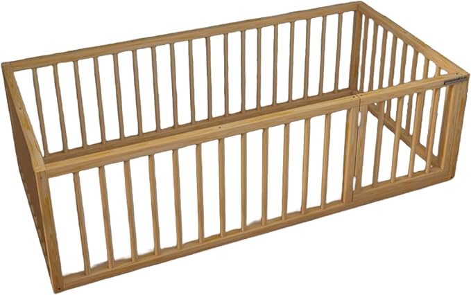 Montessori Floor Bed with Door On The Right Side for Toddler | Pine Wood Natural Solid Frame Beds | Sturdy Modern Design Floor Bed Frame for Boy and Girls (Twin, Height : 17 Inches)