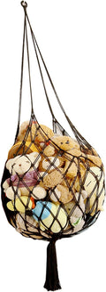 Stuffed Animal Storage Hammock Corner Hanging Net Stuffy Animal Hammock Macrame Toy Display Plush Toy Holder for Kid Bedroom Decor Boho Nursery Playroom Organizer (Black)