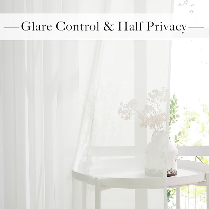 RYB HOME Sheer Curtains 84 Inches Long for Living Room, Light Filtering Grommet Top Solid Color Sheer Window Panels, Lightweight Elegant Curtains for Bedroom, Office, Ivory, W54 x L84, 4 Pieces