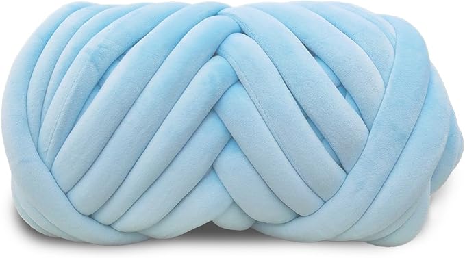 Velvet Chunky Bulky Giant Arm Knitting Yarn, Super Soft Jumbo Tube Weight, Fluffy DIY Crochet Hand Making Washable Yarn for Blanket, Pet Bed, Rugs, Pillow (1.1lb-Light Blue)