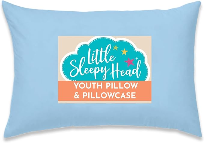 Little Sleepy Head Youth Pillow with Pillowcase 16x22, Soft Jumbo Toddler Pillow, Best Kids Travel Pillow (Blue)