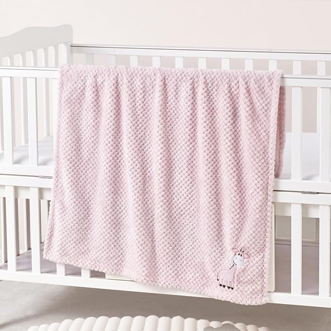 CREVENT 2Pcs 30''X40'' Cute Cozy Fluffy Warm Baby Blankets for Infants Toddlers' Bedding Crib Cot Stroller - Giraffe + Elephant