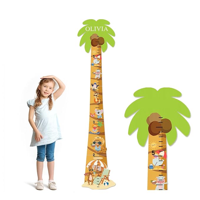 Personalized Name Growth Chart for Kids, Coconut Beach Children's Height Growth Chart Wall Board, Precision Height Measuring Instrument for Nursery Room, Removable and Easy to Store