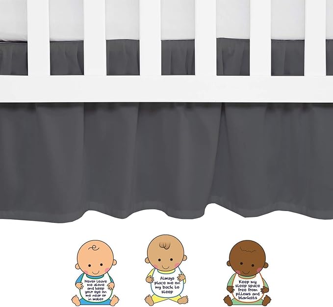 Dark Grey Crib Bed Skirt 28" x 52" with 14" Drop - Dust Ruffle Crib Skirt with Split Corners - Soft Nursery Standard Crib Toddler Bedding Skirt for Baby Boys or Girls