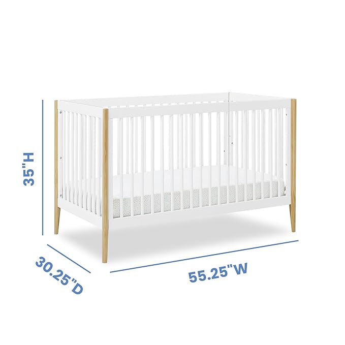 Delta Children Casey 4-in-1 Convertible Crib - Greenguard Gold Certified, Bianca White/Natural