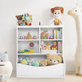 CAPHAUS Kids' Toy Storage Organizer, Open Storage Cubby, Multifunctional Book, Toy Storage Cabinet, Book, Shelf for Nursery, Playroom, Closet, Home Organization Toy Bookcase, E. White-33'' Height