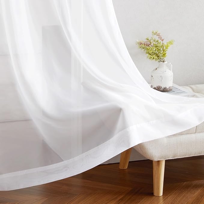 NICETOWN White Sheer Curtains 84 inches Long - Home Decoration Grommet Airy & Lightweight Elegant Window Treatments with Light Filtering for Bedroom/Living Room (2 Panels, W54 x L84)