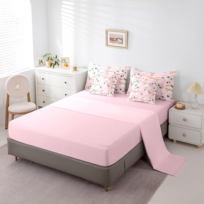 Feelyou Pink Christmas Comforter Set King Size 7 Pieces Cartoon Deer Snowman Bedding Set for Kids Boys Girls New Year Pink Bed in a Bag Reversible Xmas Decor Bedroom Quilted Breathable Soft