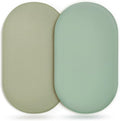 GRSSDER Stretchy Ultra Soft Fitted Bassinet Sheet 2 Pack, Universal Fit for Bassinets Baby Cradle Moses Basket Oval Rectangle Mattress Safe and Snug, Jersey Bassinet Sheets for Girls, Green & Sage