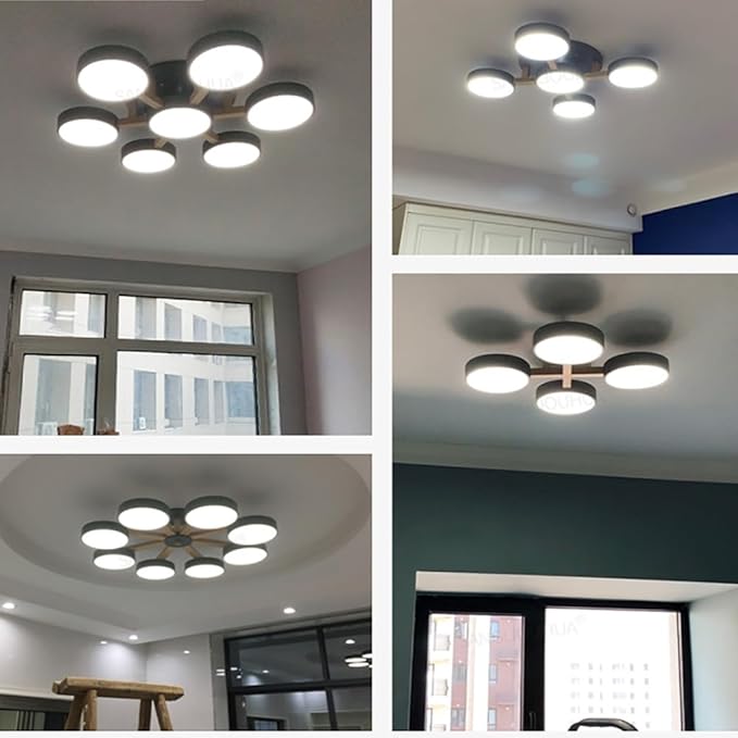LED Flush Mount Ceiling Light Fixture with 3000K/4000K/6000K Temperatures Selectable,21Inch 33W Chandelier Modern Wood Ceiling Lamp for Bedroom Kitchen, 3-Lights Indoor Lighting White Pendant Light
