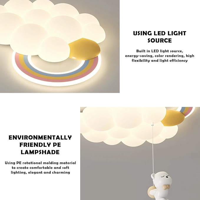 SOMINA Cloud Ceiling Light with Cartoon Animal Rainbow LED Milk White Design for Baby Girl Nursery Boys Bedroom Kids Room Childrens Chandelier Pendant Light