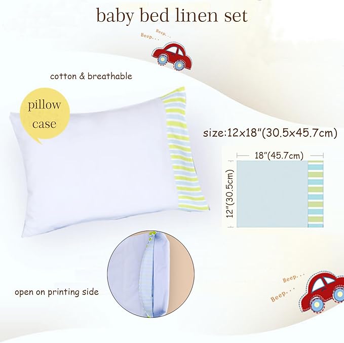 Baby Crib Bedding Set 2-Piece – 100% Cotton Poplin Toddler Crib Duvet Cover Set (40x48") with Embroidered Pillowcase (12x18"), Soft & Breathable Baby Quilt Cover, Infant Bed Linen, Machine Washable