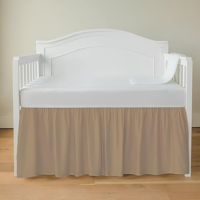 Luxury Crib Bed Skirt 28" x 52" with 14 Inch Drop Soft & Breathable Dust Ruffle Fits Standard Crib and Toddler Bed Nursery Microfiber Fabric Ruffle Bed Skirt for Baby Boys or Girls Taupe Solid
