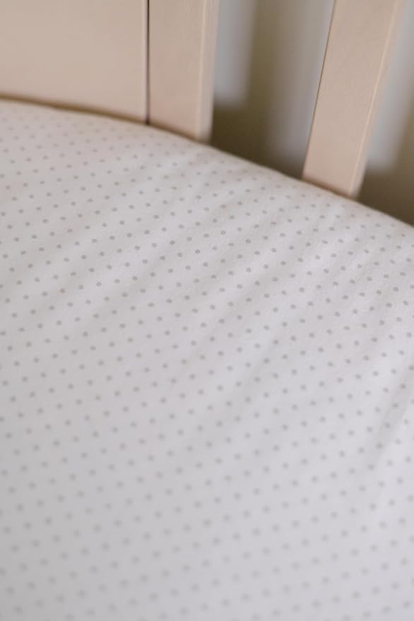 Pehr Crib Sheet, Pin Dot Pebble | Breathable Brushed Organic Cotton for Soft Sleep | Snug Fit | Reusable Fabric Bag Packaging | Standard Crib Mattresses up to 52”L x 28”W x 8”H