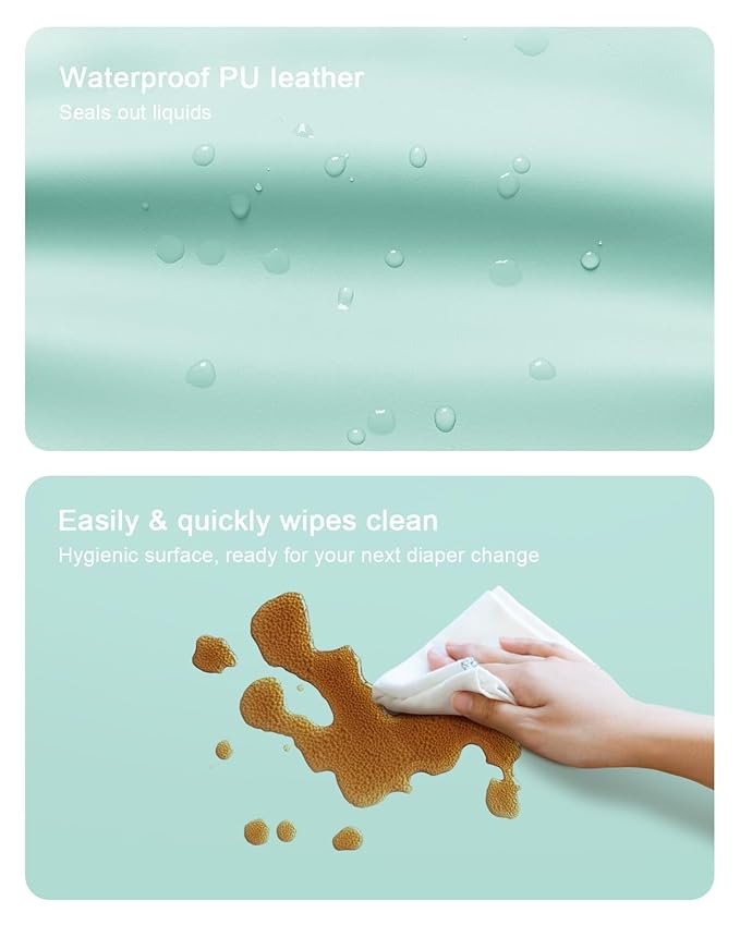 YACODAVO Wipeable Baby Changing Pad for Dresser and Table, Cozy Diaper Changing Pad with Waterproof & Wipe-Clean Leather Cover, Green