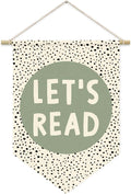 Let's Read Sage Green Banner, Boho Classroom Decor, Trendy Black Dots Wall Hanging Pennant Flag Banner Decor for Reading Corner Nook