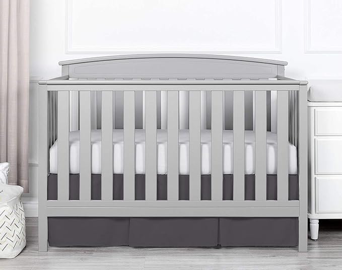 Box Pleated Crib Bed Skirt Premium 100% Cotton 800 Thread Count Nursery Crib Toddler Bedding Crib Bedskirt for Baby Boys or Baby Girls, (28" x 52") + 14" Drop Lenght - Dark Grey Solid