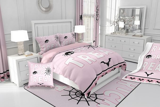 Erosebridal Happy Halloween Comforter Set Toddler Size Spider Web Bedding Set Bat Ghost Quilt for Kids Boys Girls Teens Cartoon Style Bedding Comforter Sets with 1 Pillow Case
