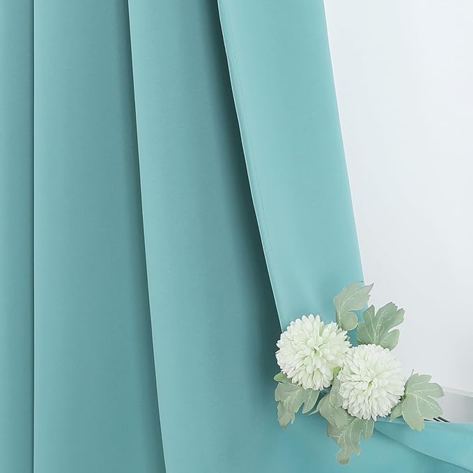 ChrisDowa Small Kitchen Valances for Windows - Grommet Short Thermal Insulated Room Darkening Window Valances Curtains for Living Room (2 Panels, Aqua, 42 x 18 Inch)