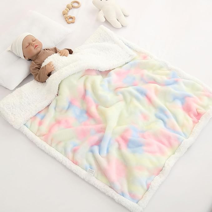 Flannel Baby Blanket Reversible Super Soft Blankets for Boys Girls Infant Newborn Sherpa Receiving Blankets for Crib Stroller Pink Tie Dye 30" x 40"