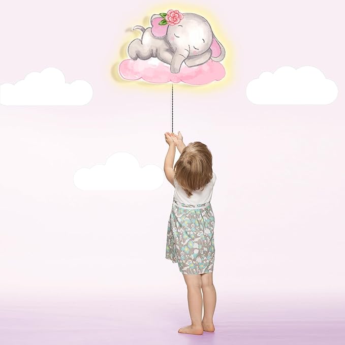 Elephant Night Light Wall Lamp Sleeping Nursery Lighting Cute Floating Battery Operated Hanging Lamp for Baby Boys Girls Bedroom Room Nursery Wall Decorations