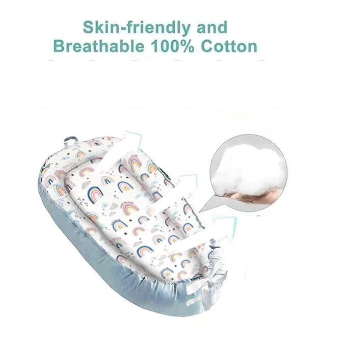 Baby Lounger Cover for Newborn 0-24 Months Soft Baby Nest Cover Organic Breathable Lounger Pillow for Newborn Infants Rainbow