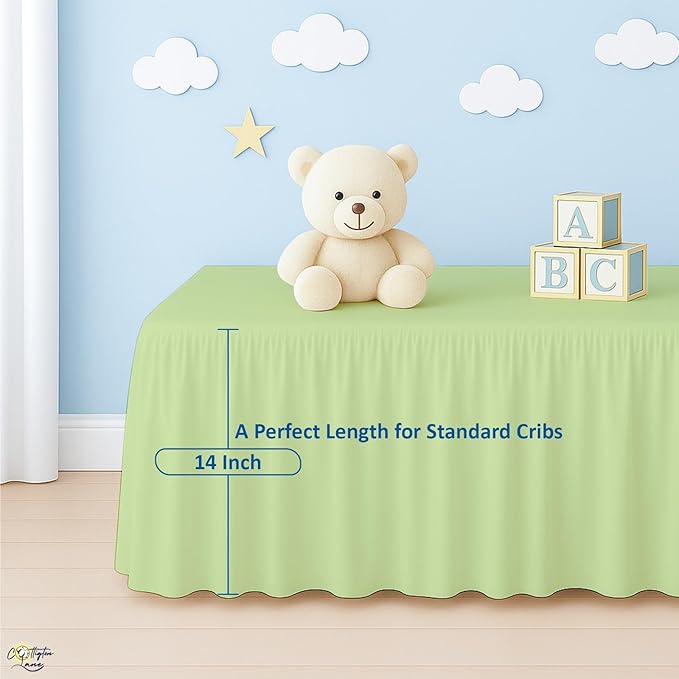 Cottington Lane Sage Crib Skirt Dust Ruffle, 100% Natural Cotton, Soft, Durable Nursery Crib Toddler Bedding Skirt for Baby Girls or Boys, Fits Standard Cribs 28" x 52" with 14" Drop