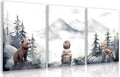kilamino Neutral Woodland Wild Animal Wall Art, Cute Bear Fox Nursery Wall Decor, Adventure Boy Poster Prints, Vintage Forest Animal Canvas Paintings for Baby Room Classroom Playroom Framed 16"x24"x3