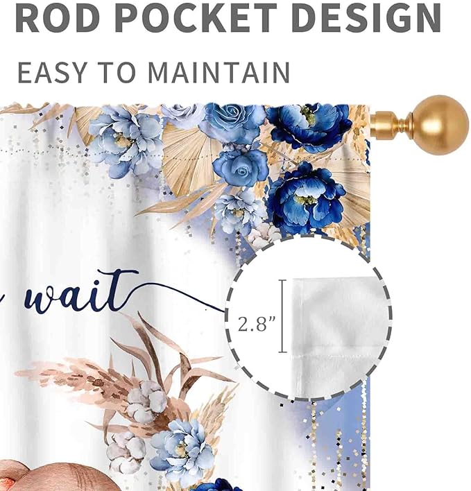 Bear Curtains for Kids Room, Baby Boys Girls Cute Lovely Bear Watercolor Floral Blue Window Drapery Treatments for Living Room Bedroom Nursey Toddler Classroom 2 Panels, 63"x63" Inch
