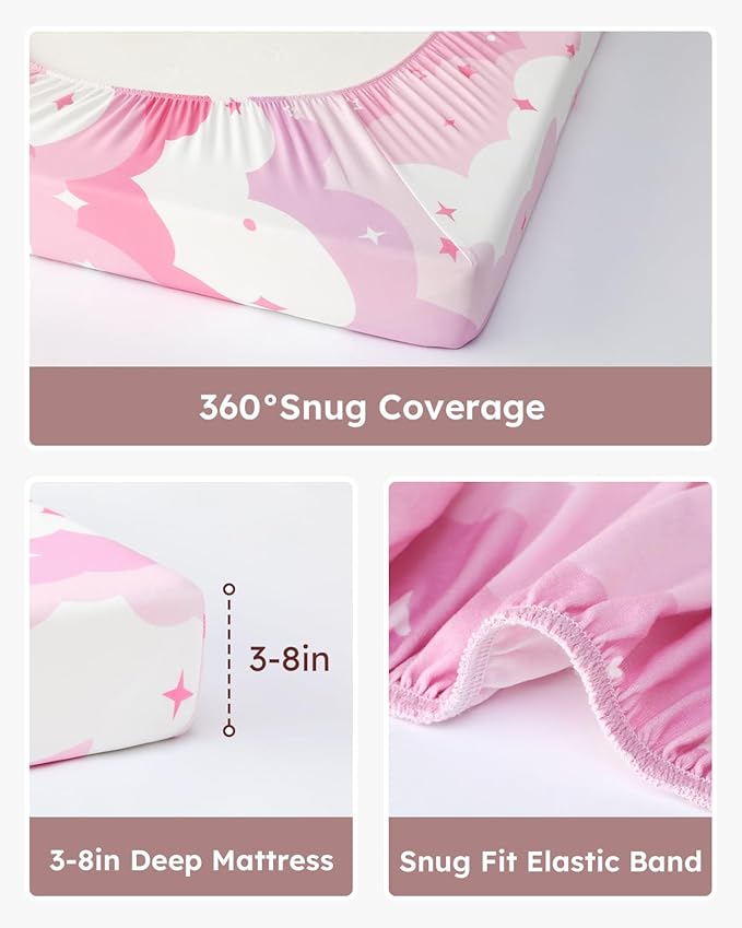 Looxii Baby Crib Sheets for Girls, 3 Pack Fitted Crib Sheet for Standard Crib and Toddler Mattress, Ultra Soft Breathable Microfiber Baby Sheet 52x28x8in