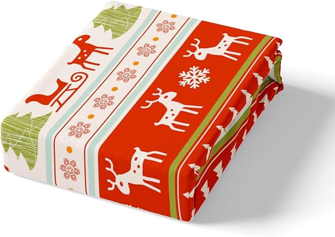 Manfei Xmas Duvet Cover Set Twin Size, Deer Snowflake Trees Santa Claus Comforter Cover with 1 Pillowcase, Christmas Theme Bedding Set 2pcs for Kids Boy Girls New Year Bedspread Cover,No Comforter