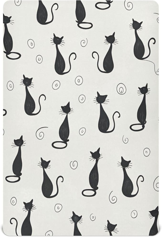 Crib Sheet, Unisex Crib Sheet, Soft and Comfortable for Standard Crib and Toddler Mattress, Black Cat