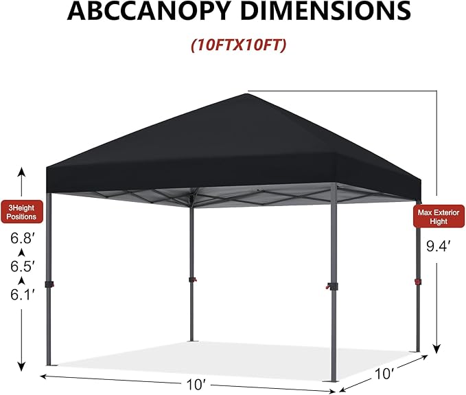 ABCCANOPY Pop Up Canopy - Outdoor Patio Portable Canopy Tent Heavy Duty for Backyard and Deck with 4 Sandbags(Dark Black, 10x10)