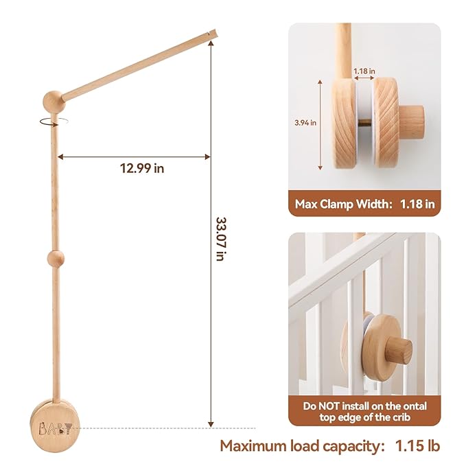 Baby Crib Mobile Arm Holder 36 Inch Large Version Baby Mobile Holder Arm Baby Room Decoration Attachment Safe Anti Slip Mobile Arm for Crib Baby Mobile Hanger