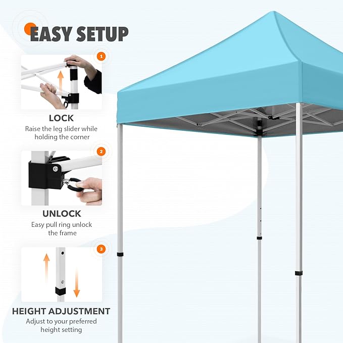 EAGLE PEAK 5x5 Pop Up Canopy Tent Instant Outdoor Canopy Easy Set-up Straight Leg Folding Shelter, Light Blue