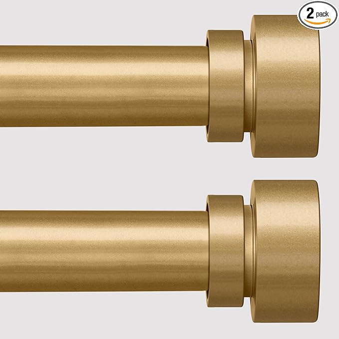 2 Pack Modern Gold Curtain Rods for Windows 48 to 84 Inches Adjustable Heavy Duty 1" Diameter Window Curtain Rod with Decorative Finials for Outdoor Bedroom Kitchen Living Room