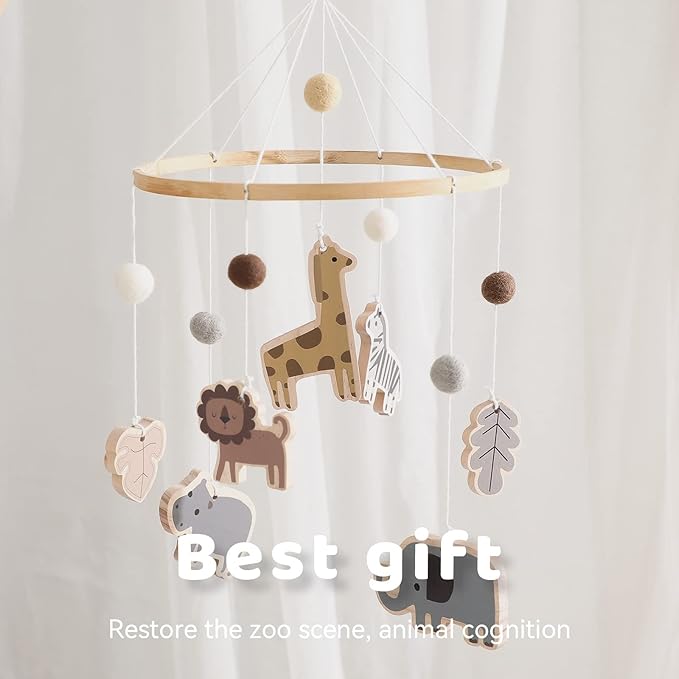 Baby Mobile for Crib - Jungle Animals Baby Mobile - Nursery Safari Mobiles for Girl or Boy | Gender Neutral Handmade Mobiles| Wild Animals Ceiling Mobile