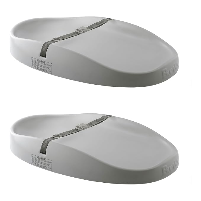 Bumbo 2 Pack Baby Changing Pads for Dresser or Table Top, Portable & Wipeable Non Slip Soft Contoured Diaper Change Station with Harness, Cool Grey
