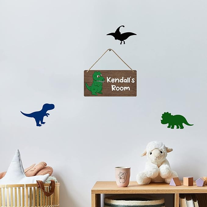 Custom Dinosaur Wooden Wall Decor, Nursery Kids Boys & Girls Room Decor, Personalized Dino Bedroom Sign 5x10 Inch