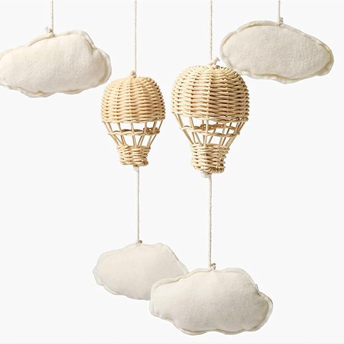 DYNWAVE Baby Mobile for Crib,Rattan Hot Air Balloon Pendant,Cloud Ornament Decoration for Babies, Home Children's Room,Girls Boys