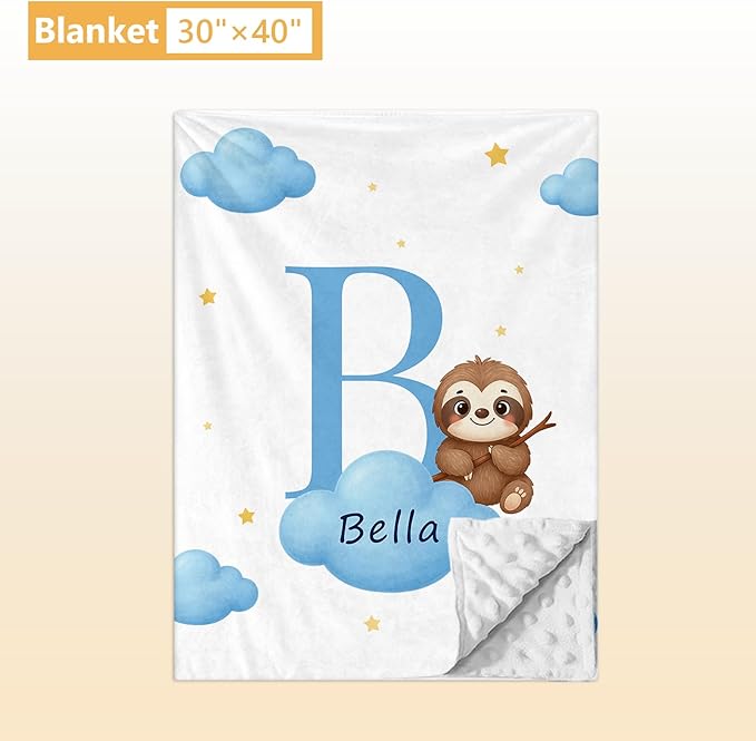 Personalized Baby Bedding Set, 5 Pcs Custom Baby Crib Sets with Name, Toddler Bedding Set for Baby Girls Boys, Blue Sloth Double Layer Nursery Bedding Set, Customized Gifts for Infants Kids