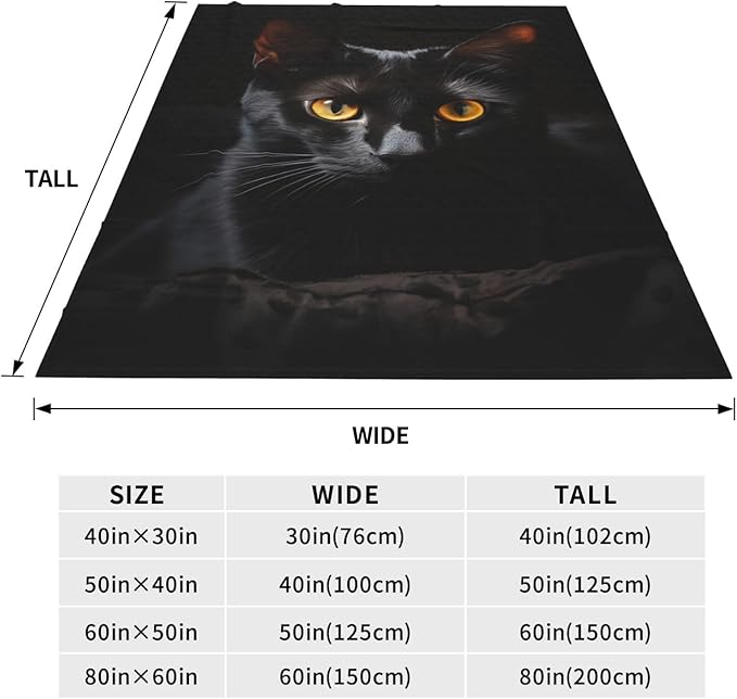 Cute Black Cat Blanket Gifts for Pet Lovers Girls Animal Kitten Flannel Throw Blankets for Home Couch Bed Sofa Soft Cozy Lightweight Halloween Decor Adults All Season 50x40 Inches