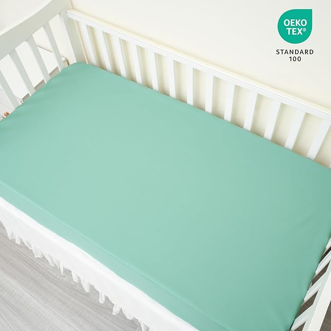 david's kids Waterproof Crib Sheets Fitted 2 Pack, Ultra Soft Breathable Crib Mattress Protector for Boys Girls Neutral, Fit Standard Crib Mattress and Toddler Mattresses, White & Sage Green