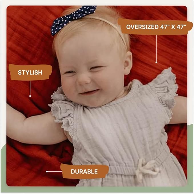 Parker Baby Muslin Blanket | 100% Soft Cotton Toddler Quilt & Baby Muslin Swaddle | Gender Neutral Design 47" x 47" Blanket